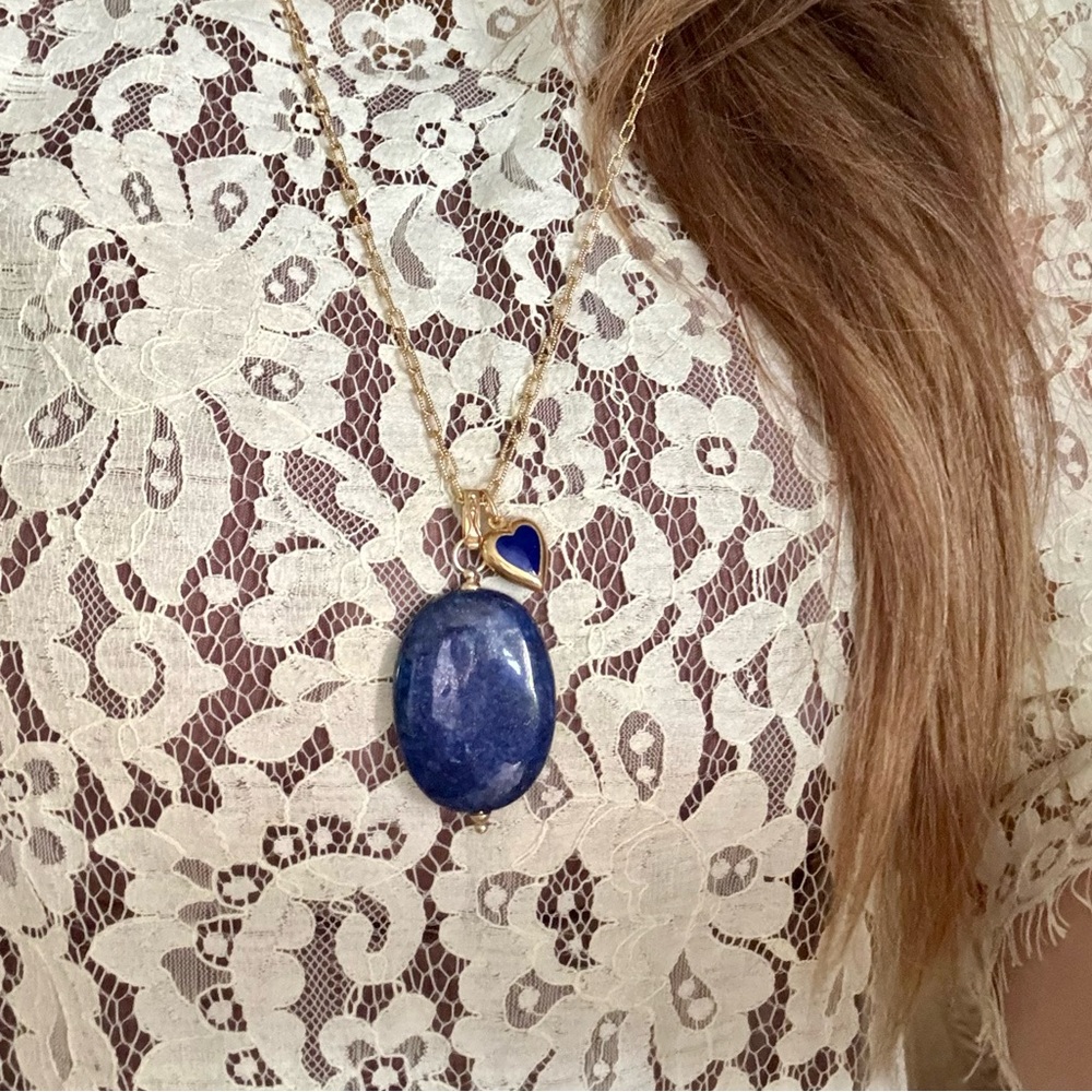 14K LAPIS LAZULI Gemstone Statement Pendant & 14k Yellow Gold Chain